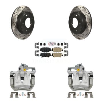 Rear Brake Caliper Drill Slotted Rotors Ceramic Pad Kit For Kia Hyundai Forte Elantra GT KCD-101510N