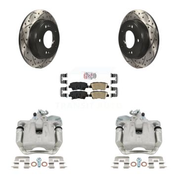 Rear Disc Brake Coated Caliper Drilled Slot Rotor Ceramic Pad Kit For 2014-2016 Kia Soul KCD-101511N