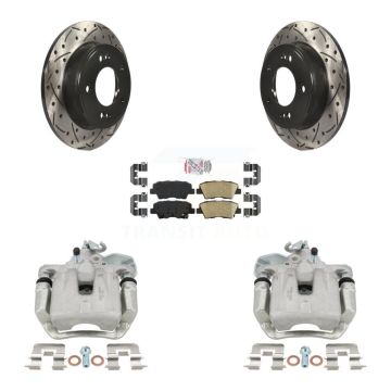 Rear Disc Brake Coated Caliper Drilled Slot Rotor Ceramic Pad Kit For 2017-2018 Kia Soul KCD-101514N