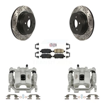 Rear Disc Brake Coated Caliper Drilled Slotted Rotor & Ceramic Pad Kit For Nissan Maxima KCD-101520N