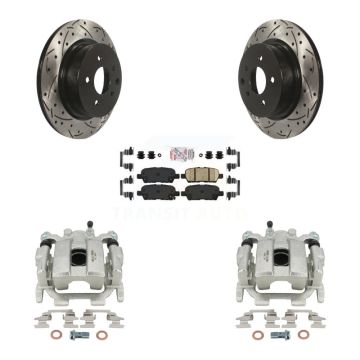 Rear Brake Coated Caliper Drilled Slot Rotor Ceramic Pad Kit For 2010-2012 INFINITI EX35 KCD-101523N