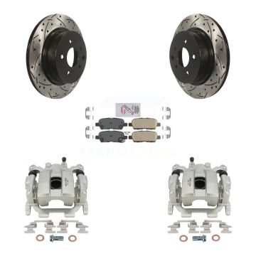 Rear Brake Coated Caliper Drilled Slot Rotor Ceramic Pad Kit For 2008-2012 INFINITI EX35 KCD-101524N