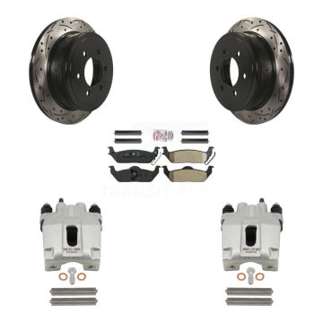 Rear Brake Caliper Drill Slot Rotor Semi-Metallic Pad Kit For Ford F-150 Lincoln Mark LT KCD-101534N