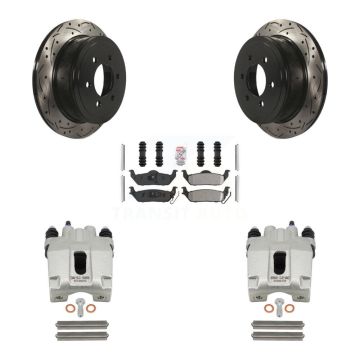 Rear Brake Caliper Drill Slot Rotor Semi-Metallic Pad Kit For Ford F-150 Lincoln Mark LT KCD-101535N