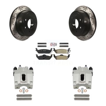 Rear Brake Caliper Drill Slot Rotor Semi-Metallic Pad Kit For Ford F-150 Lincoln Mark LT KCD-101536N