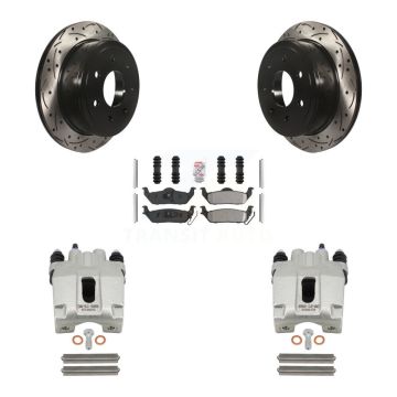 Rear Brake Caliper Drill Slot Rotor Semi-Metallic Pad Kit For Ford F-150 Lincoln Mark LT KCD-101537N