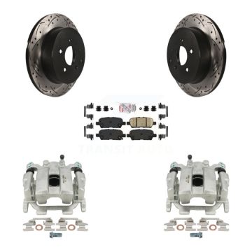 Rear Brake Coated Caliper Drill Slotted Rotors Ceramic Pad Kit For INFINITI Q50 Q60 QX70 KCD-101542N