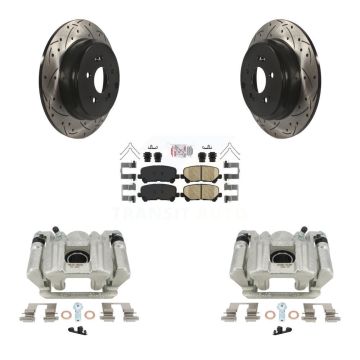 Rear Disc Brake Coated Caliper Drilled Slotted Rotor & Ceramic Pad Kit For Acura MDX ZDX KCD-101547N