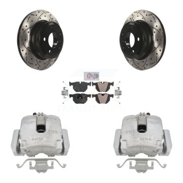Rear Disc Brake Coated Caliper Drilled Slotted Rotor Semi-Metallic Pad Kit For BMW X5 X6 KCD-101567N
