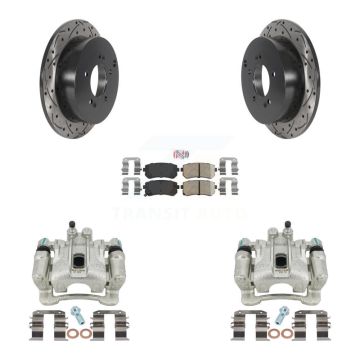 Rear Brake Caliper Drill Slot Rotors Ceramic Pad Kit For Hyundai Tucson Kia Sportage AWD KCD-101572N