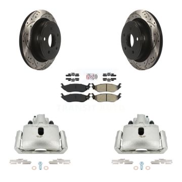 Rear Brake Caliper Drill Slotted Rotors Semi-Metallic Pad Kit For Ram 1500 Classic Dodge KCD-101582N