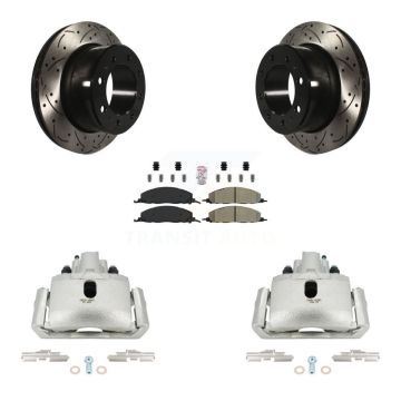 Rear Brake Caliper Drill Slot Rotor Semi-Metallic Pad Kit For Ram 1500 With 8 Lug Wheels KCD-101583N