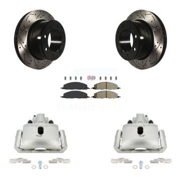 Rear Brake Caliper Drill Slot Rotor Semi-Metallic Pad Kit For Ram 1500 With 8 Lug Wheels KCD-101584N