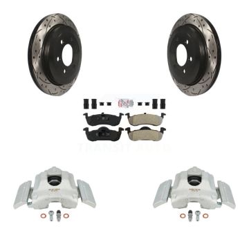 Rear Brake Caliper Drill Slotted Rotor Semi-Metallic Pad Kit For Ford Expedition Lincoln KCD-101585N