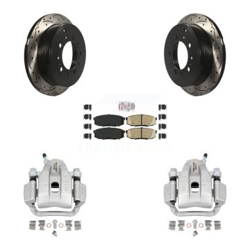 Rear Brake Coated Caliper Drill Slotted Rotors Ceramic Pad Kit For Toyota Tundra Sequoia KCD-101586N