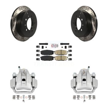 Rear Brake Coated Caliper Drill Slotted Rotors Ceramic Pad Kit For Toyota Tundra Sequoia KCD-101587N