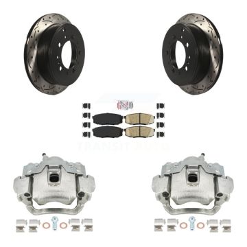 Rear Brake Caliper Drill Slot Rotors Ceramic Pad Kit For Lexus LX570 Toyota Land Cruiser KCD-101588N