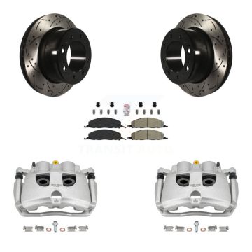 Rear Brake Coated Caliper Drill Slot Rotor Semi-Metallic Pad Kit For Ram 3500 2500 Dodge KCD-101590N