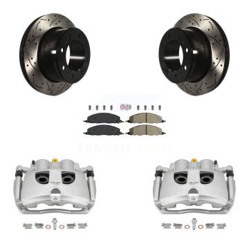 Rear Brake Coated Caliper Drill Slot Rotor Semi-Metallic Pad Kit For Ram 3500 2500 Dodge KCD-101591N