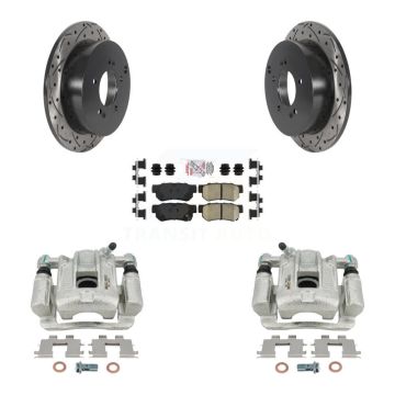 Rear Brake Coat Caliper Drill Slot Rotors Ceramic Pad Kit For 2001-2006 Hyundai Santa Fe KCD-101597N