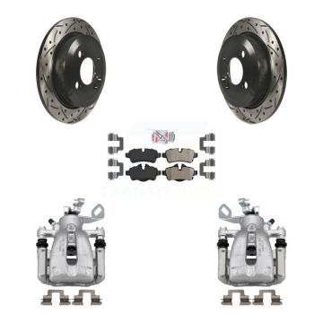 Rear Disc Brake Coated Caliper Drill Slotted Rotor Semi-Metallic Pad Kit For Mini Cooper KCD-101609N