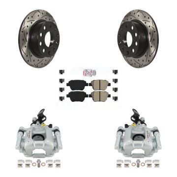 Rear Brake Caliper Drill Slot Rotor Semi-Metallic Pad Kit For Volkswagen Audi A3 Eos GTI KCD-101613N