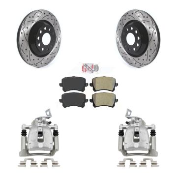 Rear Brake Caliper Drill Slot Rotors Semi-Metallic Pad Kit For Volkswagen Passat CC 2.0L KCD-101614N