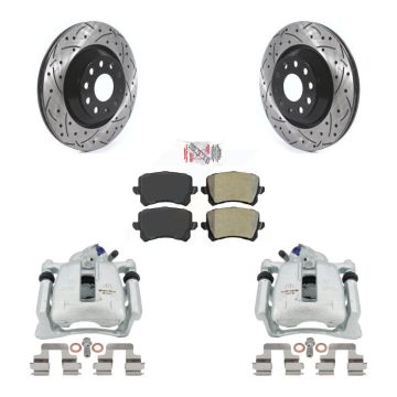 Rear Brake Coat Caliper Drill Slot Rotors Semi-Metallic Pad Kit For Volkswagen Passat CC KCD-101615N