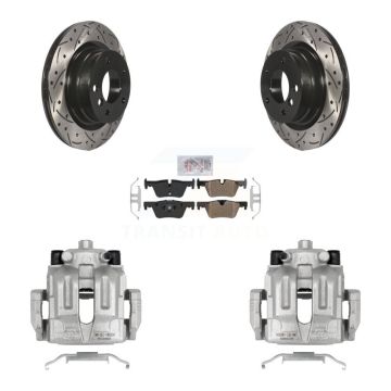Rear Disc Brake Coated Caliper Drilled Slotted Rotors Semi-Metallic Pad Kit For BMW 328i KCD-101622N