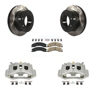 Rear Brake Caliper Drill Slotted Rotors Ceramic Pad Kit For GMC Chevrolet Sierra 2500 HD KCD-101633N