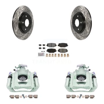 Rear Disc Brake Coated Caliper Drilled Slotted Rotor & Semi-Metallic Pad Kit For Ram C/V KCD-101644N