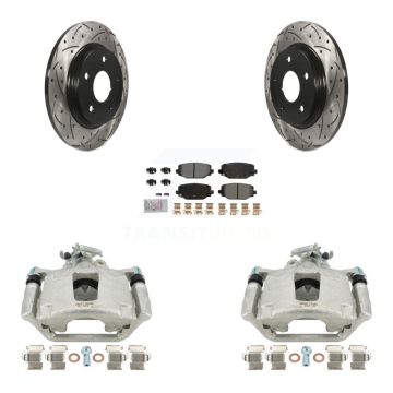 Rear Brake Coated Caliper Drill Slot Rotor Semi-Metallic Pad Kit For Dodge Grand Caravan KCD-101647N