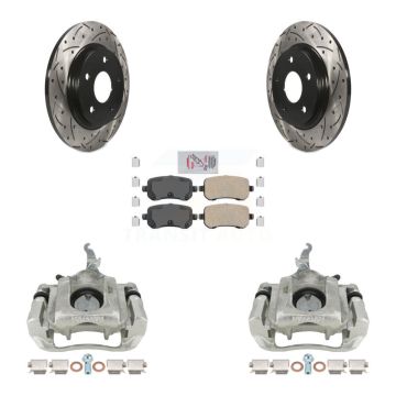 Rear Brake Coated Caliper Drilled Slot Rotor Ceramic Pad Kit For 2009-2011 Dodge Journey KCD-101654N