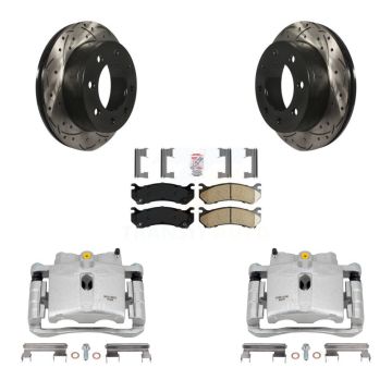 Rear Brake Caliper Drill Slot Rotors Ceramic Pad Kit For Chevrolet GMC Sierra 2500 HD H2 KCD-101655N