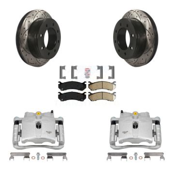 Rear Brake Caliper Drill Slot Rotors Ceramic Pad Kit For GMC Chevrolet Sierra 2500 HD XL KCD-101657N
