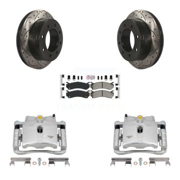 Rear Brake Caliper Drill Slot Rotors Semi-Metallic Pad Kit For GMC Chevrolet Sierra 2500 KCD-101658N