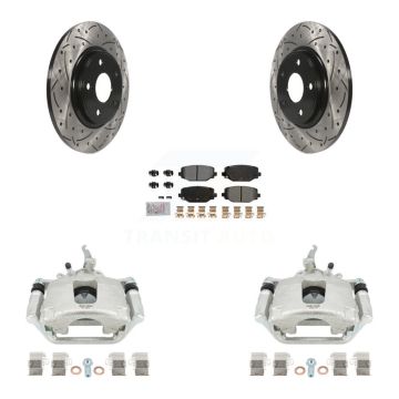 Rear Brake Caliper Drill Slotted Rotor Semi-Metallic Pad Kit For 2014-2020 Dodge Journey KCD-101659N