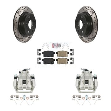 Rear Brake Coated Caliper Drill Slotted Rotor Ceramic Pad Kit For Honda Accord Acura TSX KCD-101675N
