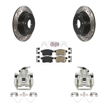 Rear Disc Brake Coated Caliper Drilled Slotted Rotors & Ceramic Pad Kit For Honda Accord KCD-101677N