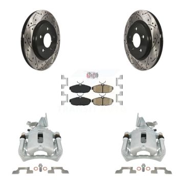 Rear Disc Brake Coated Caliper Drilled Slotted Rotors & Ceramic Pad Kit For Ford Mustang KCD-101683N