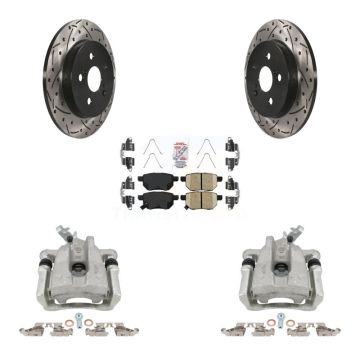 Rear Brake Caliper Drill Slotted Rotor Ceramic Pad Kit For Toyota Corolla Matrix Pontiac KCD-101686N