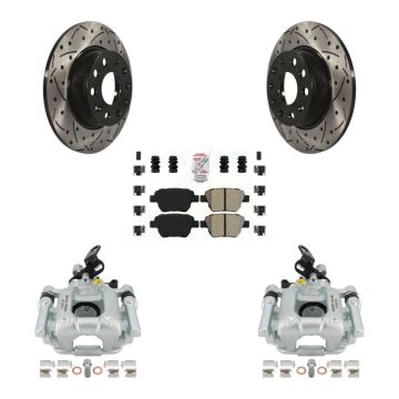 Rear Brake Coated Caliper Drill Slotted Rotor Semi-Metallic Pad Kit For Volkswagen Jetta KCD-101692N