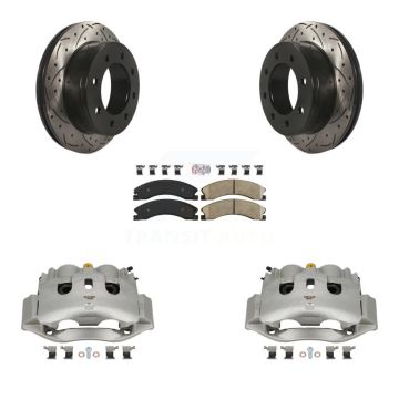 Rear Brake Coated Caliper Drill Slotted Rotor Ceramic Pad Kit For Chevrolet Express 4500 KCD-101696N