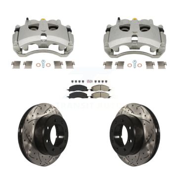 Front Brake Coat Caliper Drill Slot Rotors Semi-Metallic Pad Kit For Ram 3500 2500 Dodge KCD-101700N