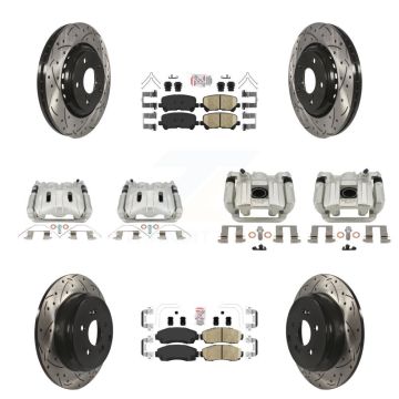 Front Rear Brake Caliper Drill Slot Rotor Ceramic Pad Kit (10Pc) For 15-17 Honda Odyssey KCD-101719N