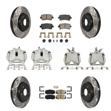 Front Rear Brake Caliper Drill Slotted Rotor Ceramic Pad Kit (10Pc) For Chevrolet Malibu KCD-101749N