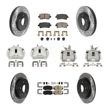 Front Rear Brake Caliper Drill Slotted Rotor Ceramic Pad Kit (10Pc) For Chevrolet Malibu KCD-101751N