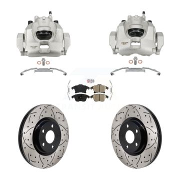 Front Disc Brake Coated Caliper Drilled Slotted Rotors & Ceramic Pad Kit For Lincoln MKZ KCD-101778N