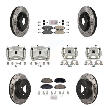 Front Rear Brake Caliper Drill Slot Rotor Ceramic Pad Kit (10Pc) For Nissan Rogue Select KCD-101780N