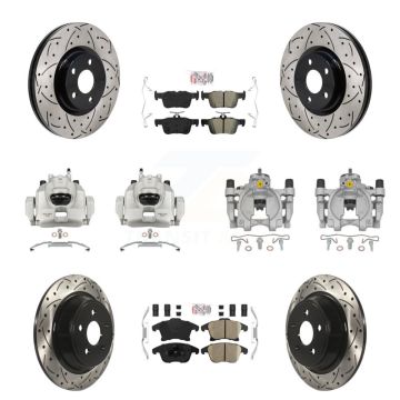 Front Rear Brake Caliper Drill Slotted Rotors Ameribrakes Pad Kit (10Pc) For Lincoln MKZ KCD-101783N
